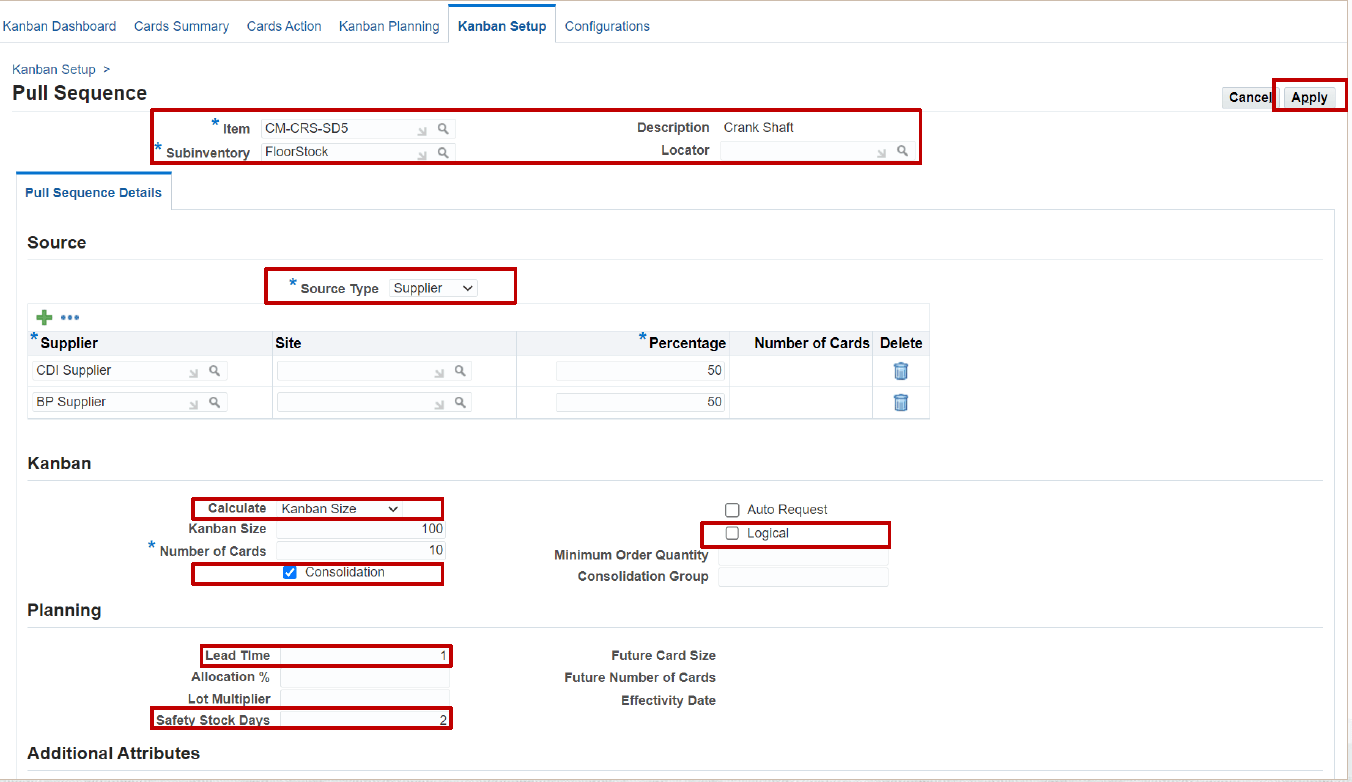 Kanban Setup-Pull Sequence