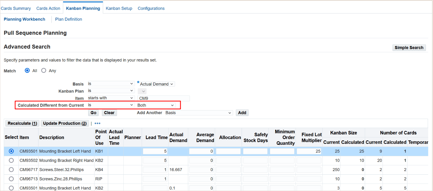 Pull Sequences in Planning Workbench