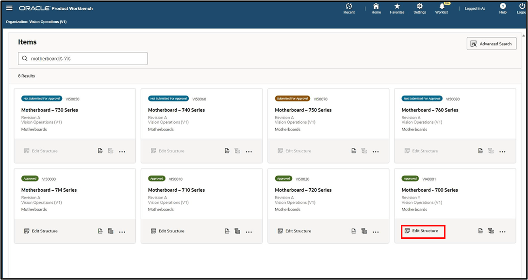 Product Workbench HTML Page - Edit Structure