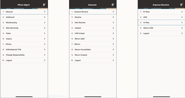 Internal Requisition in Express Receive Mobile Page