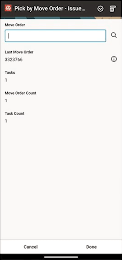 Pick By Move Order - Issue Mobile Page