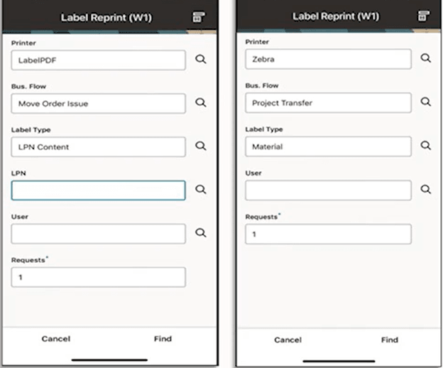 Label Reprint Mobile Page with New Business Flows