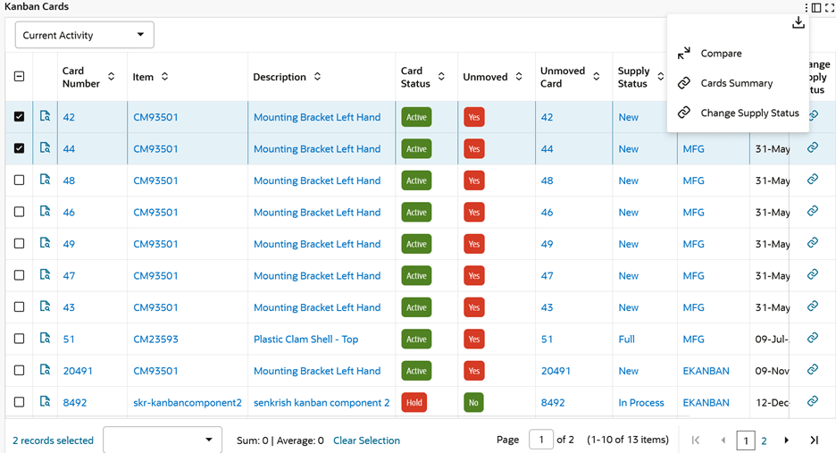 Kanban Cards – Change Supply Status for Multiple Cards