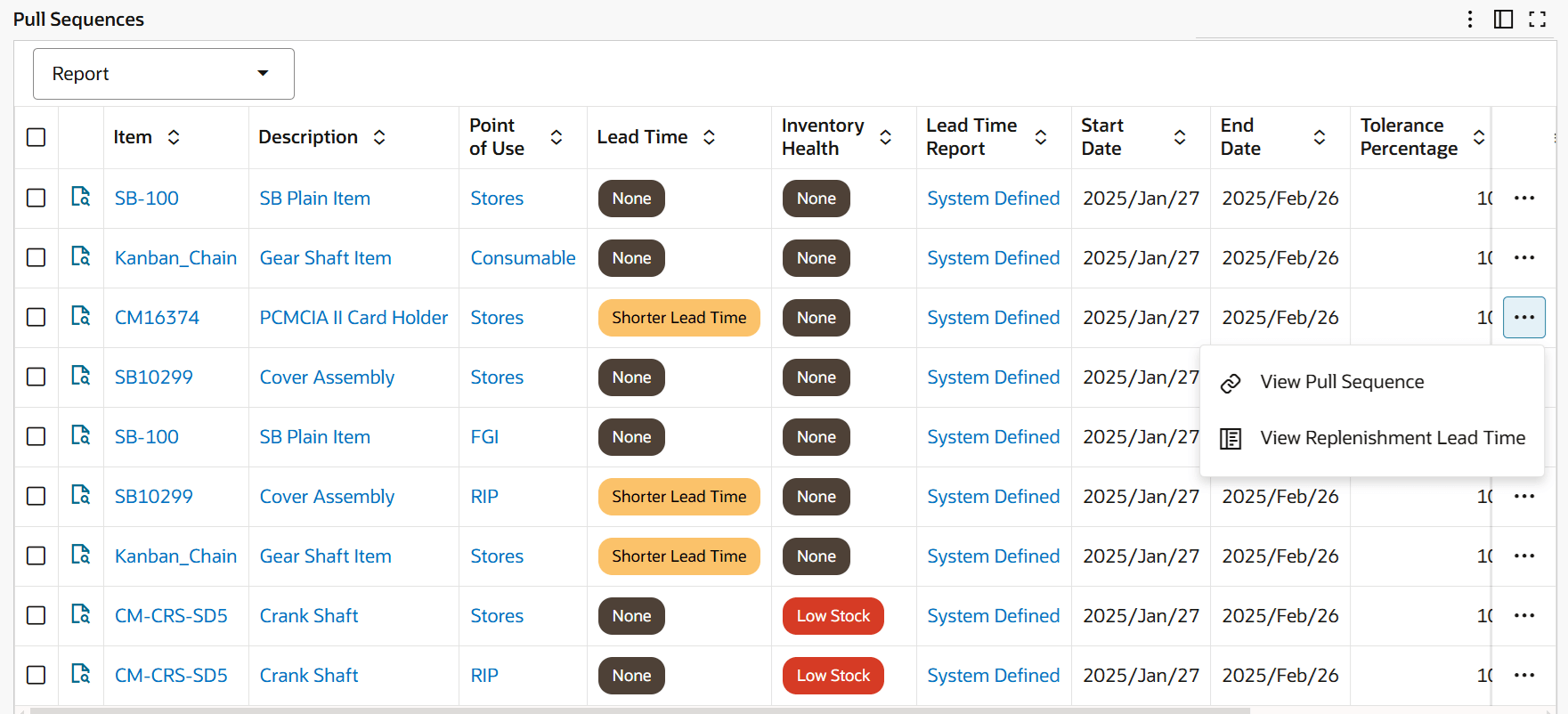 Replenishment Lead Time Tab