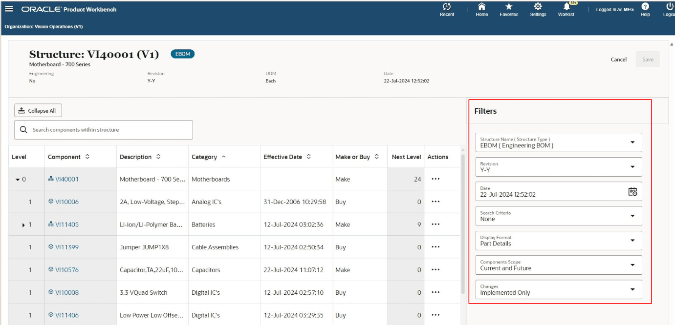 Product Structure with Filters