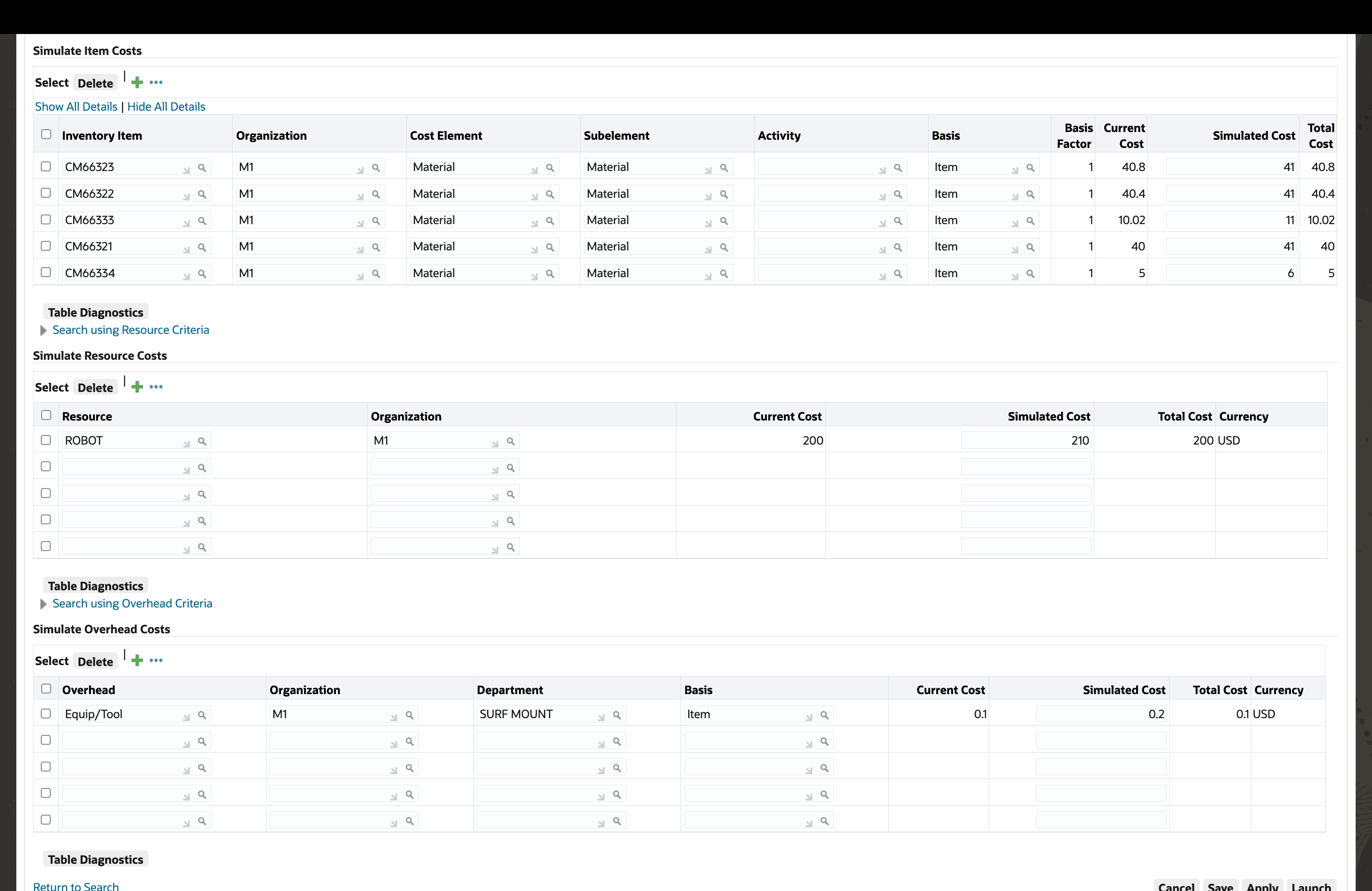 Create a Simulation for Changes in Item, Resource and Overhead Rates
