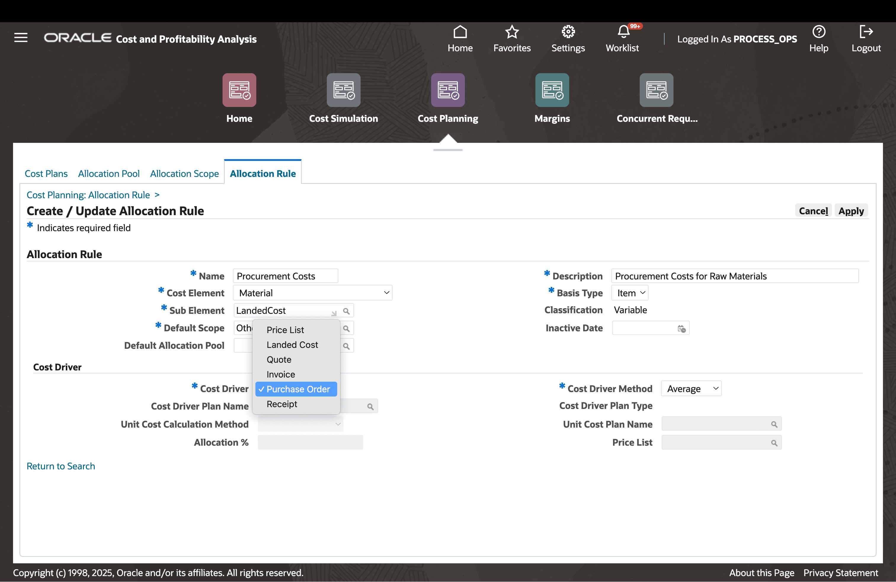 Define Allocation Rules (Procurement Drivers)