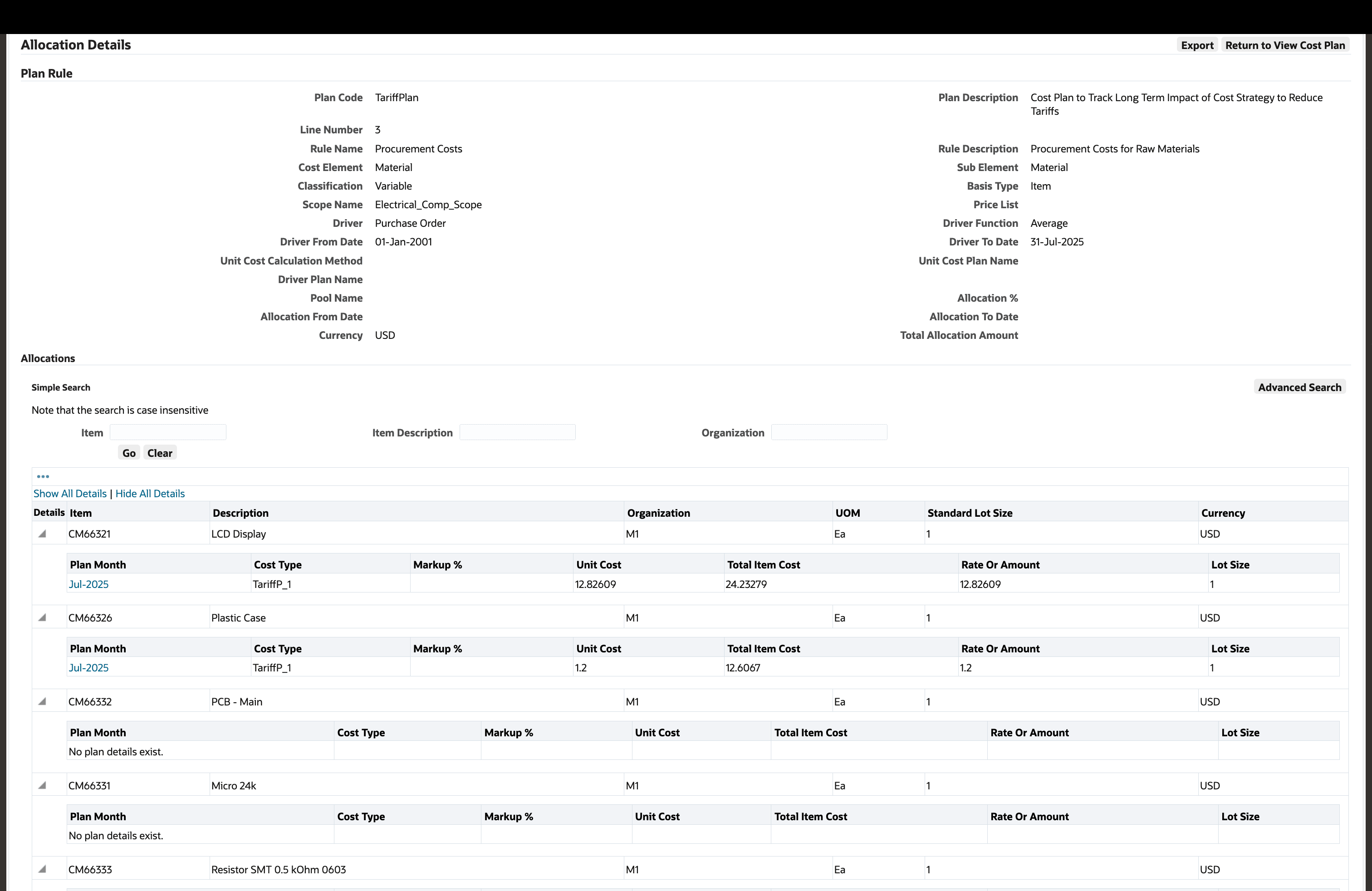 Review the Cost Calculations Done by the Allocation Rule for a Purchasing Driver