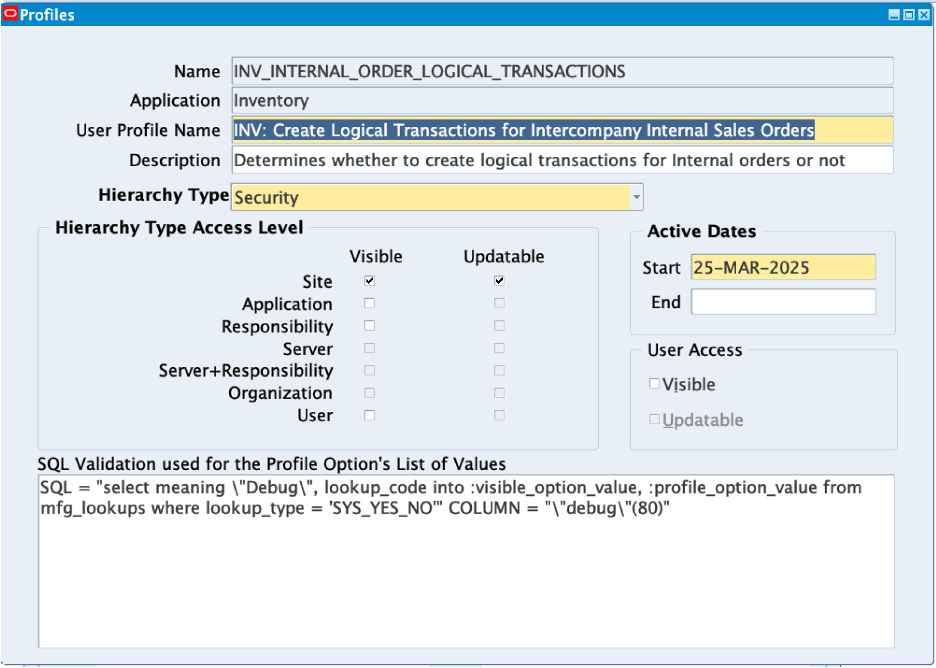 Profile to Create Logical Transactions for Intercompany Internal Sales Orders