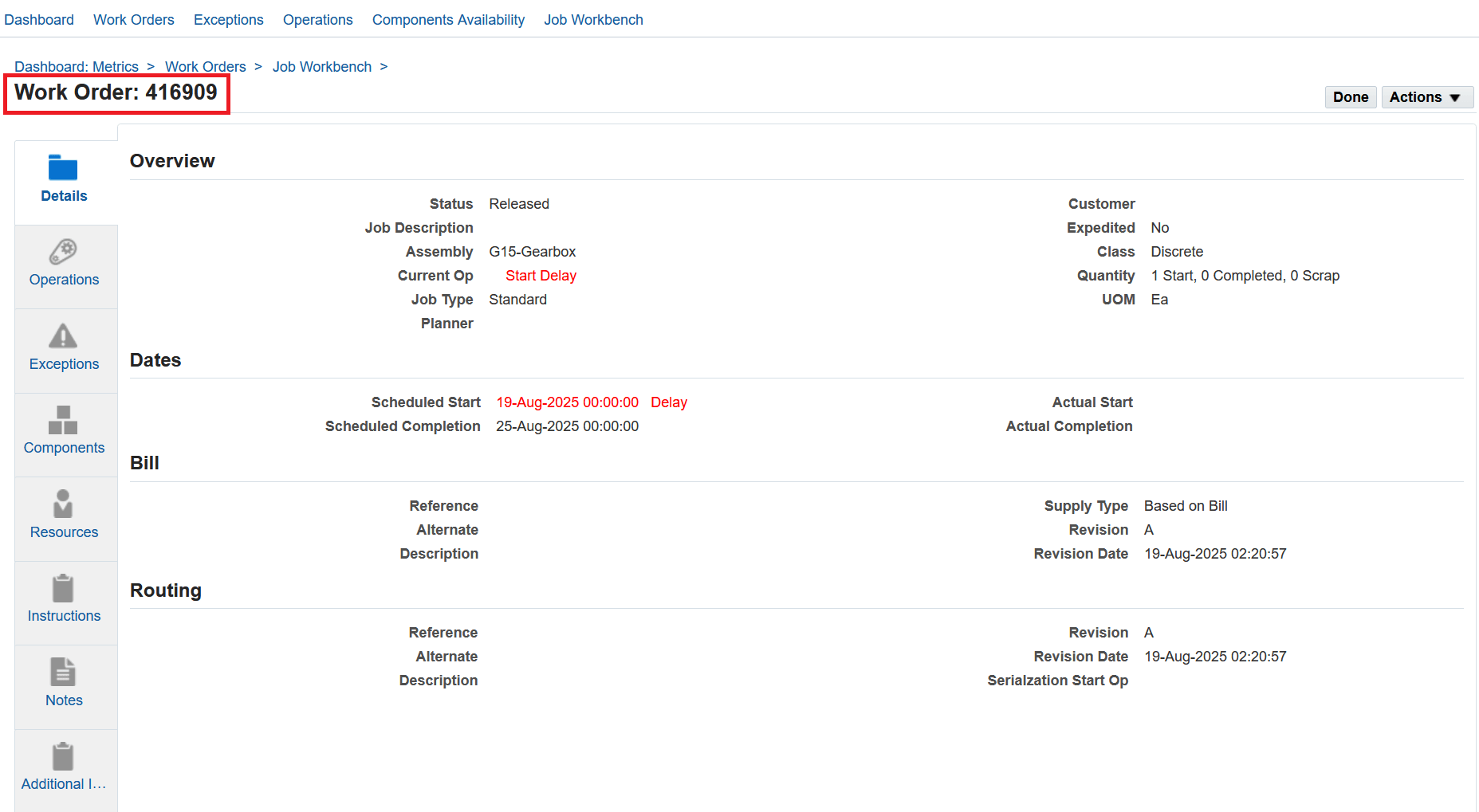 Work order information