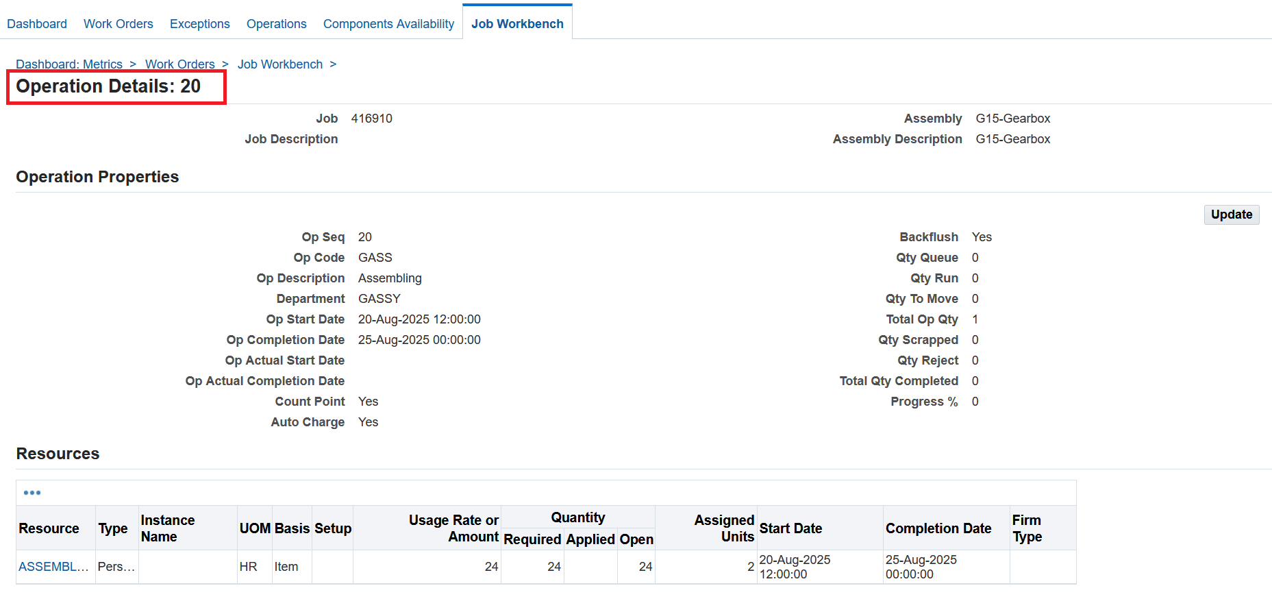 Operation information