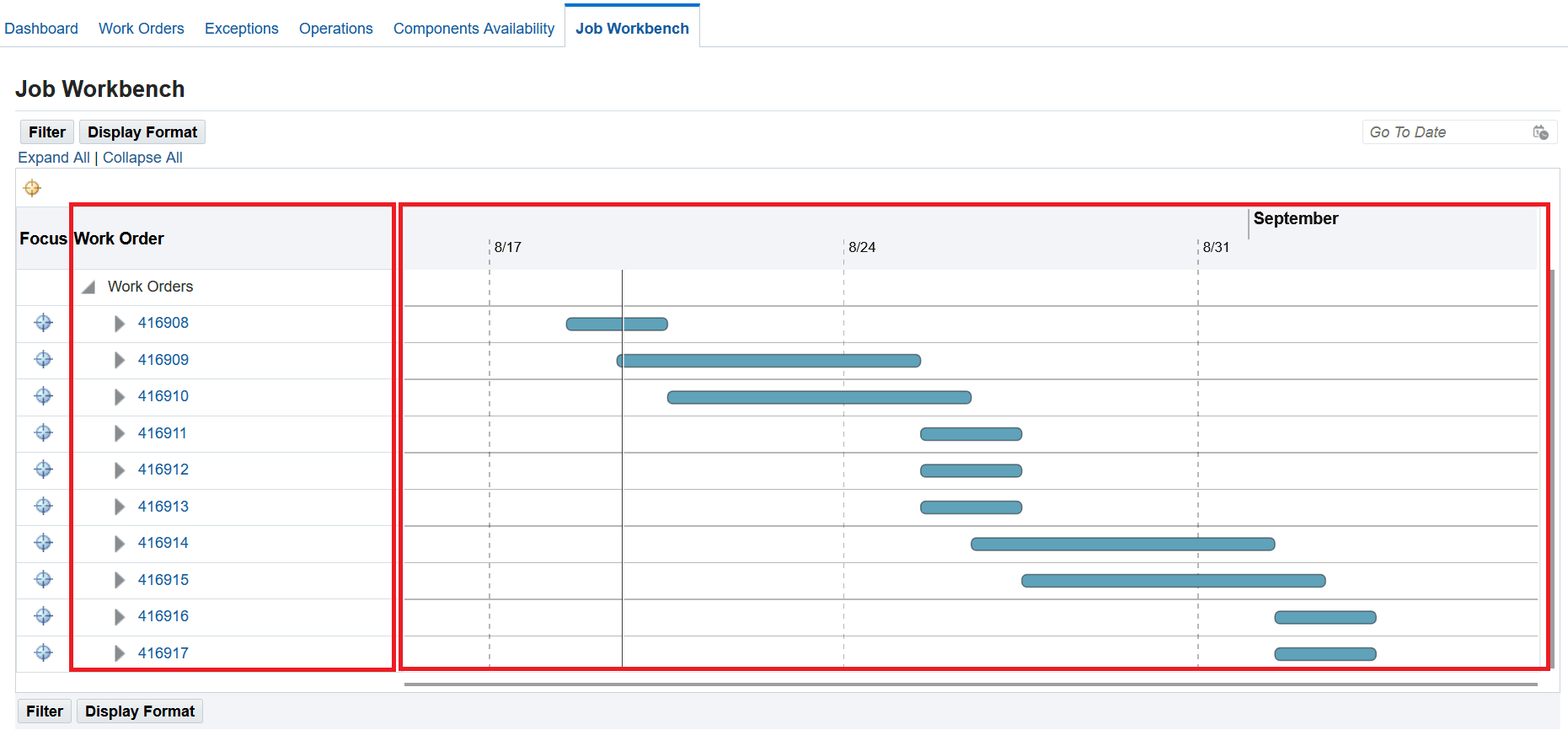 Job Workbench - HGrid Tree Hierarchy and Gantt Chart panes