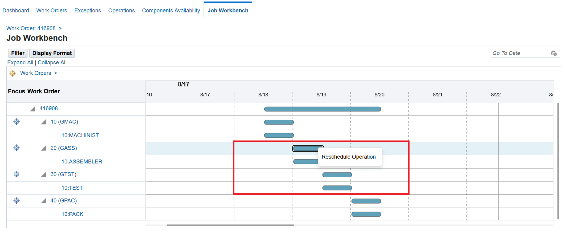 Click on Reschedule Operation action on the operation bar
