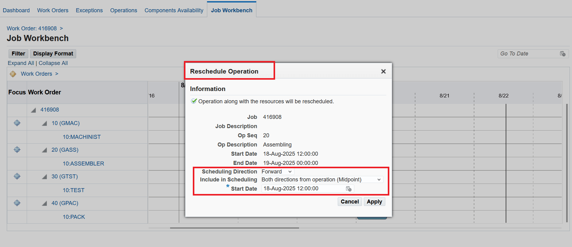  Rescheduling an operation
