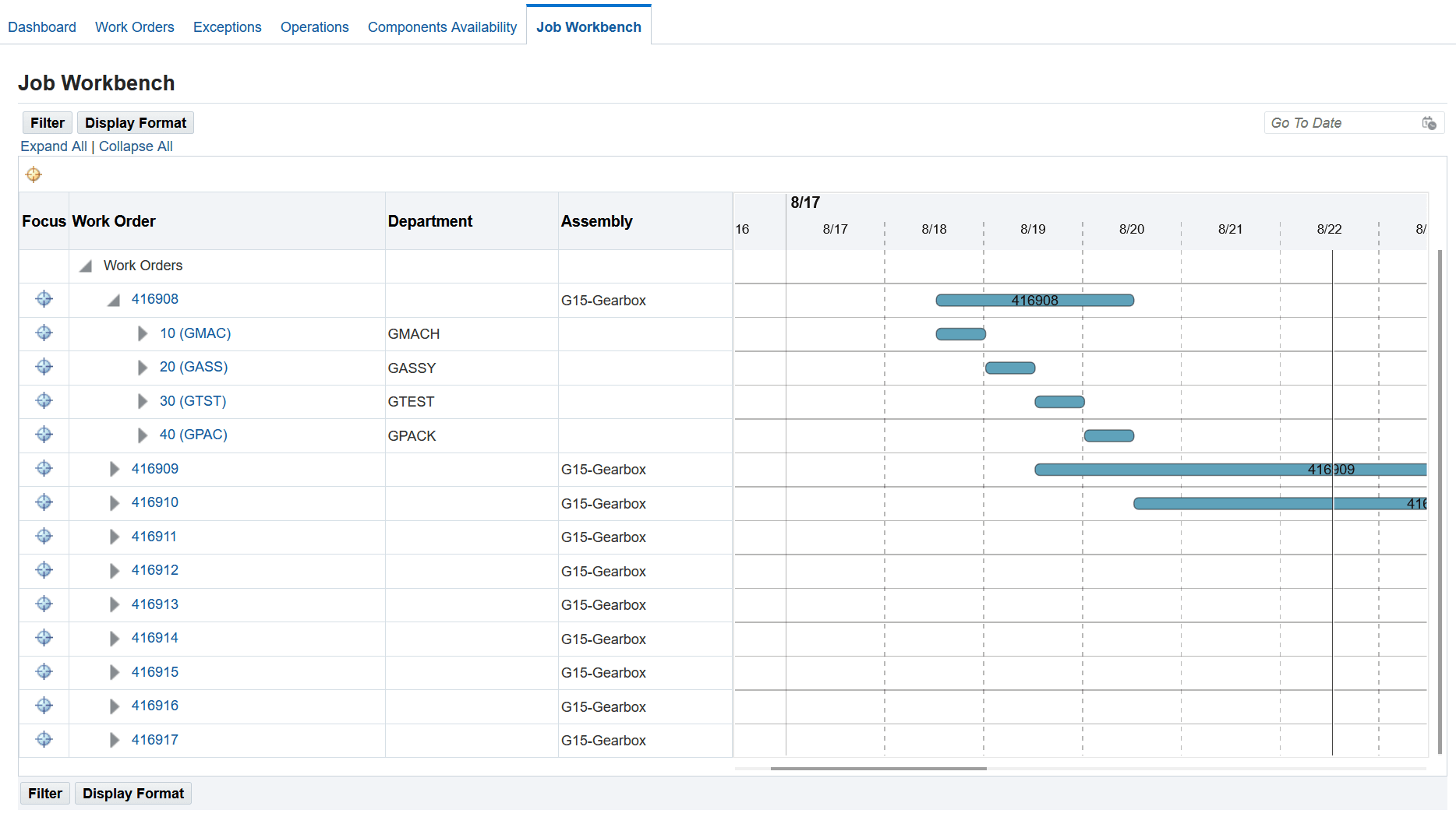 Job Workbench display with applied format