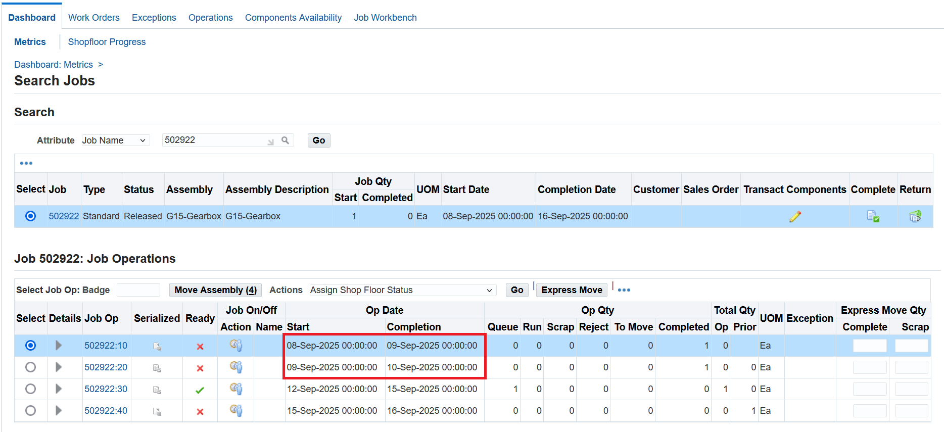 Completed operation schedule dates remain unchanged