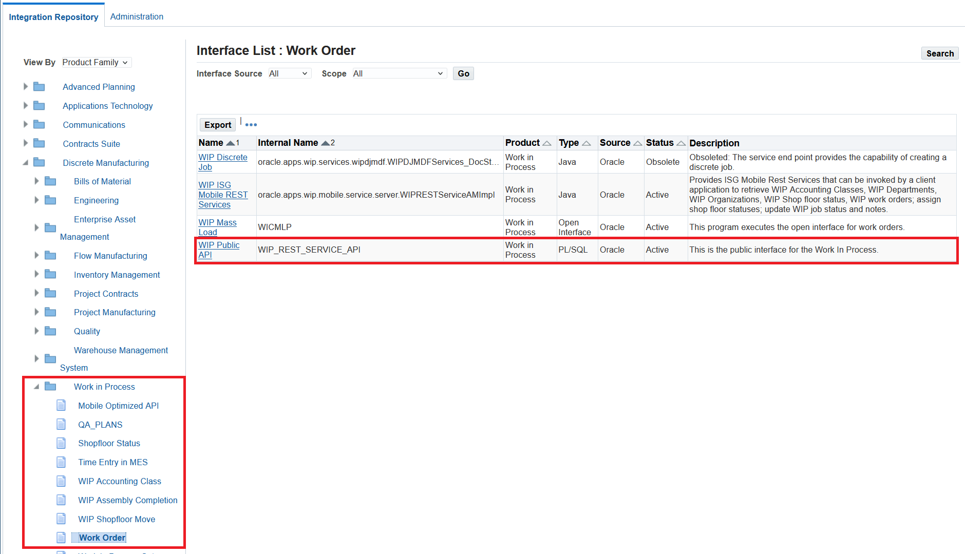 Integration Repository - WIP Public API details