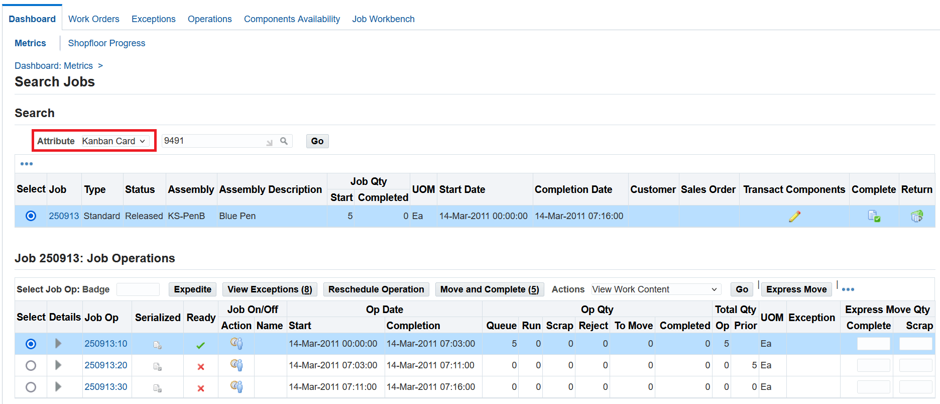 Search Jobs page - Search Work Order by Kanban Card Number