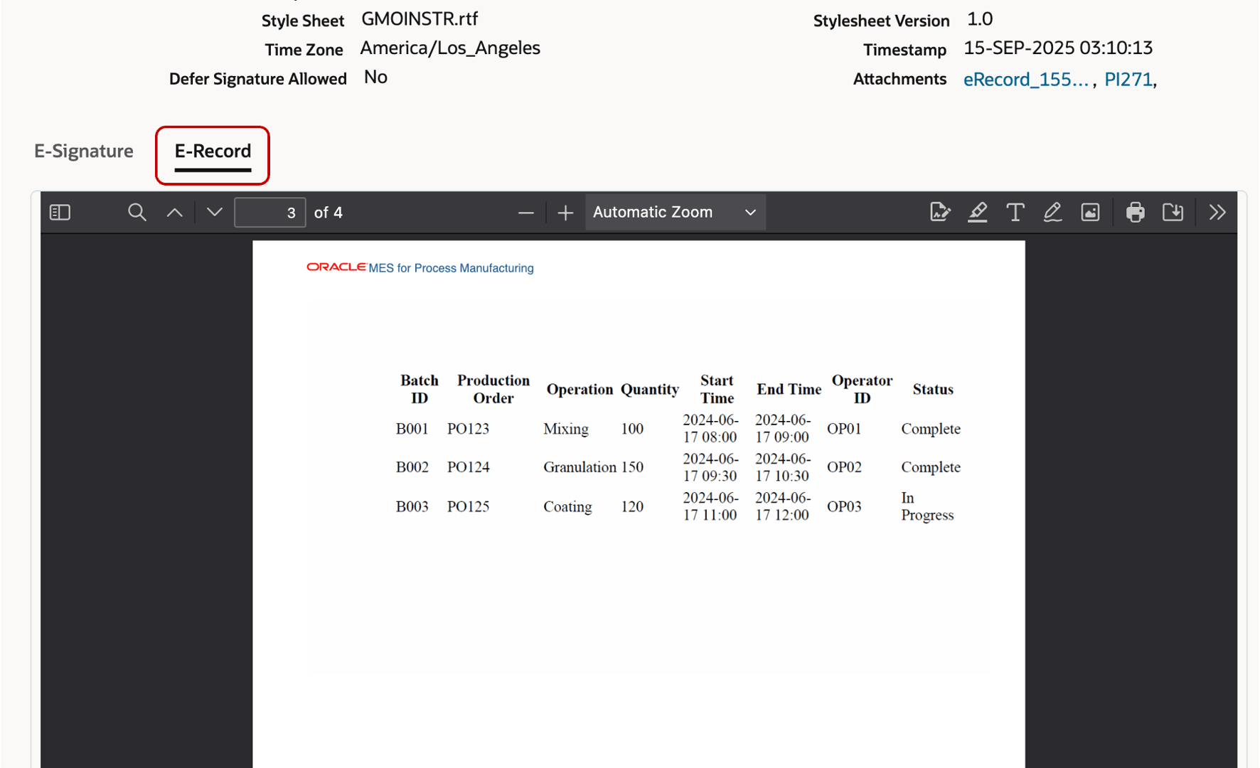 E-Record Tab showing Attached document