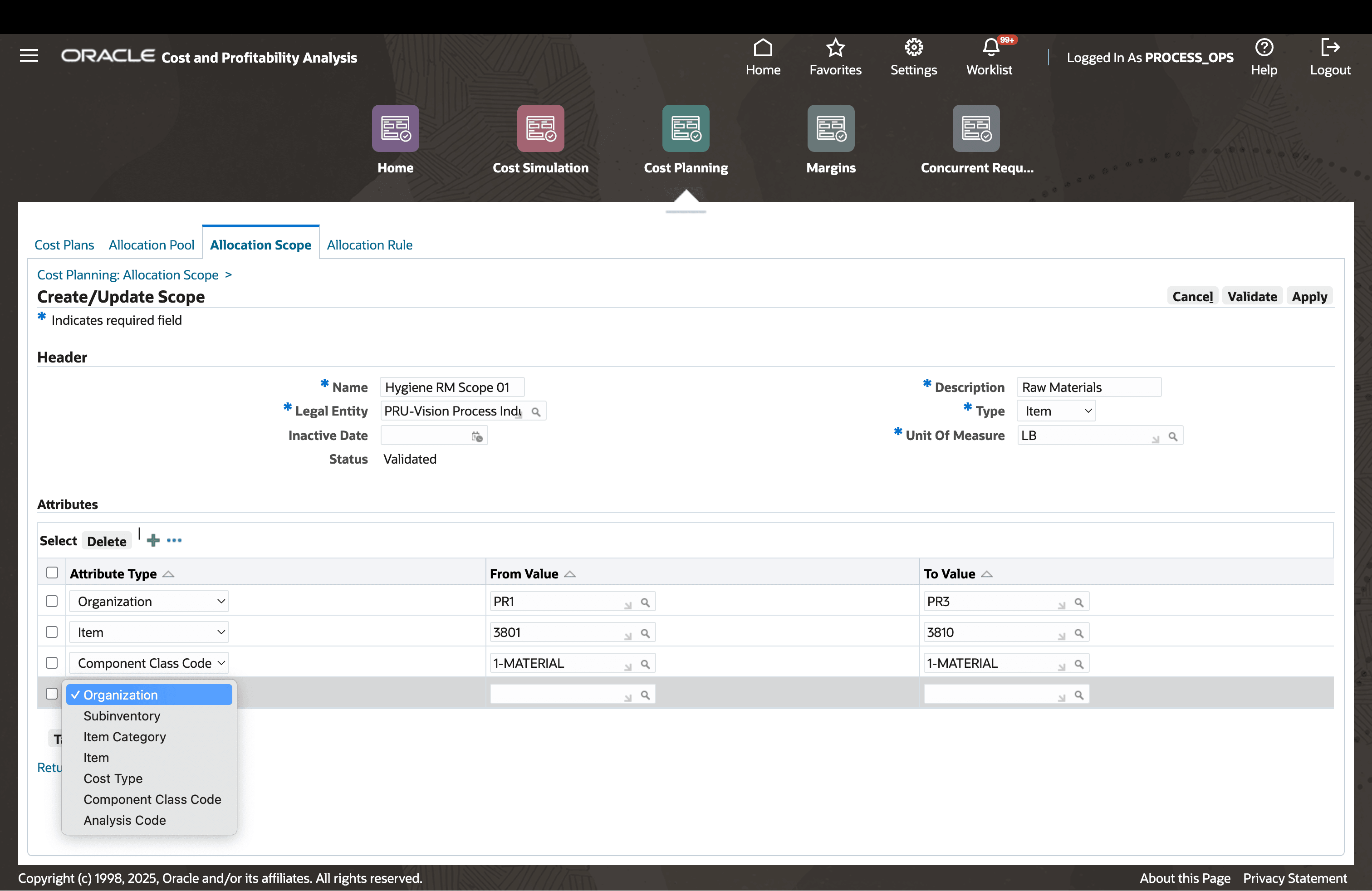 Define Allocation Scope for Items