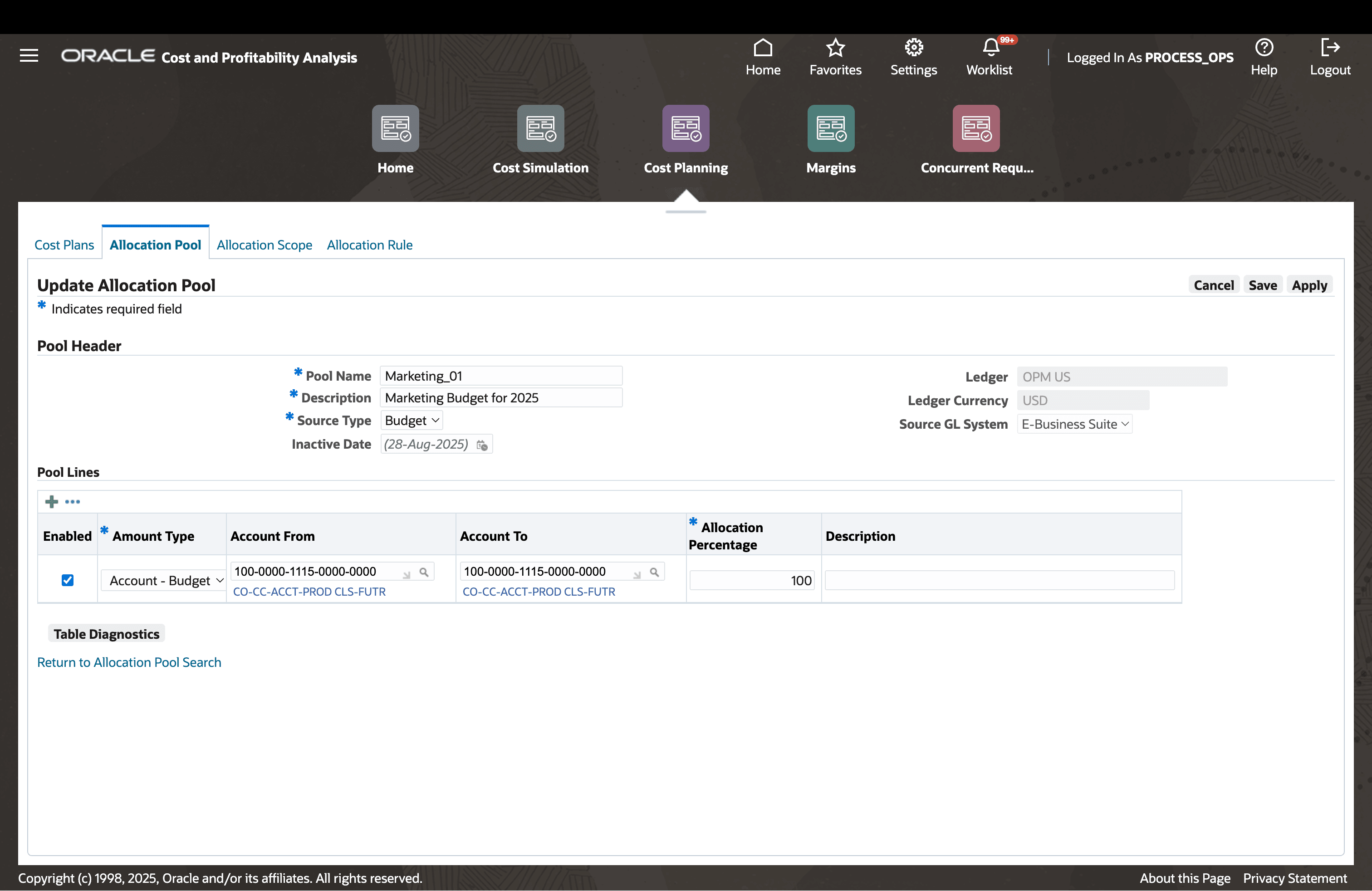 Define Allocation Pool of Type Budget