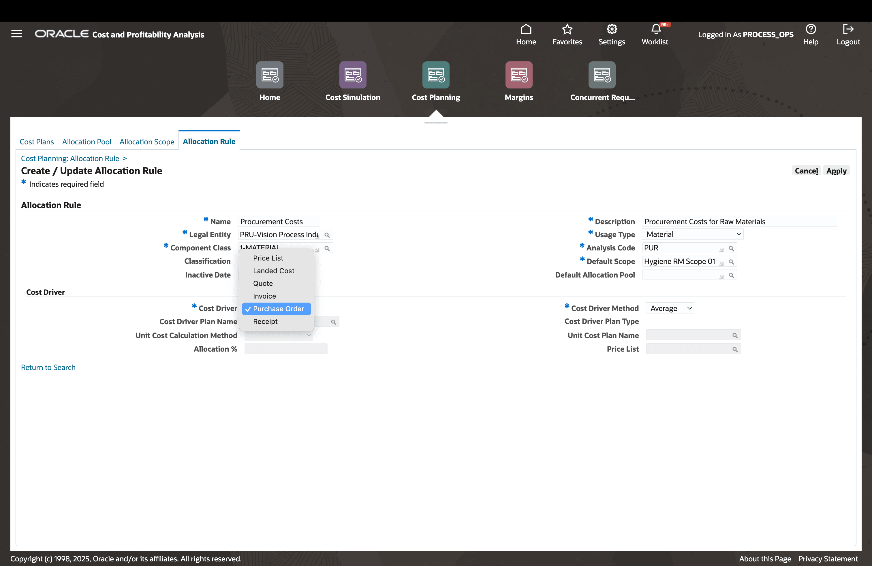 Define Allocation Rules (Purchasing Drivers)