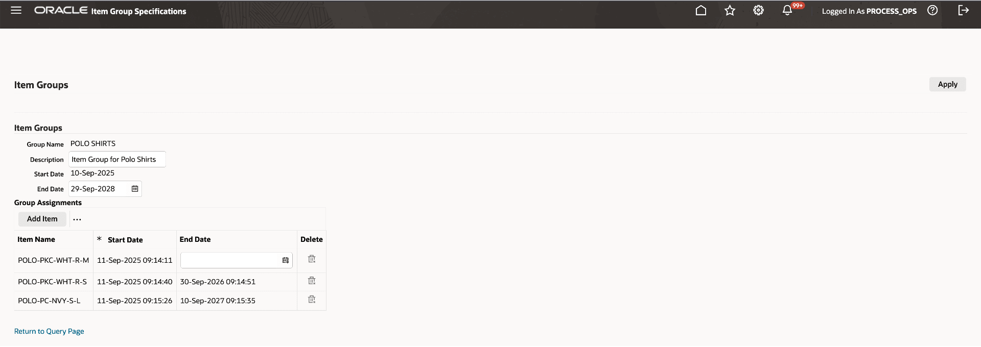 Item Group Specification