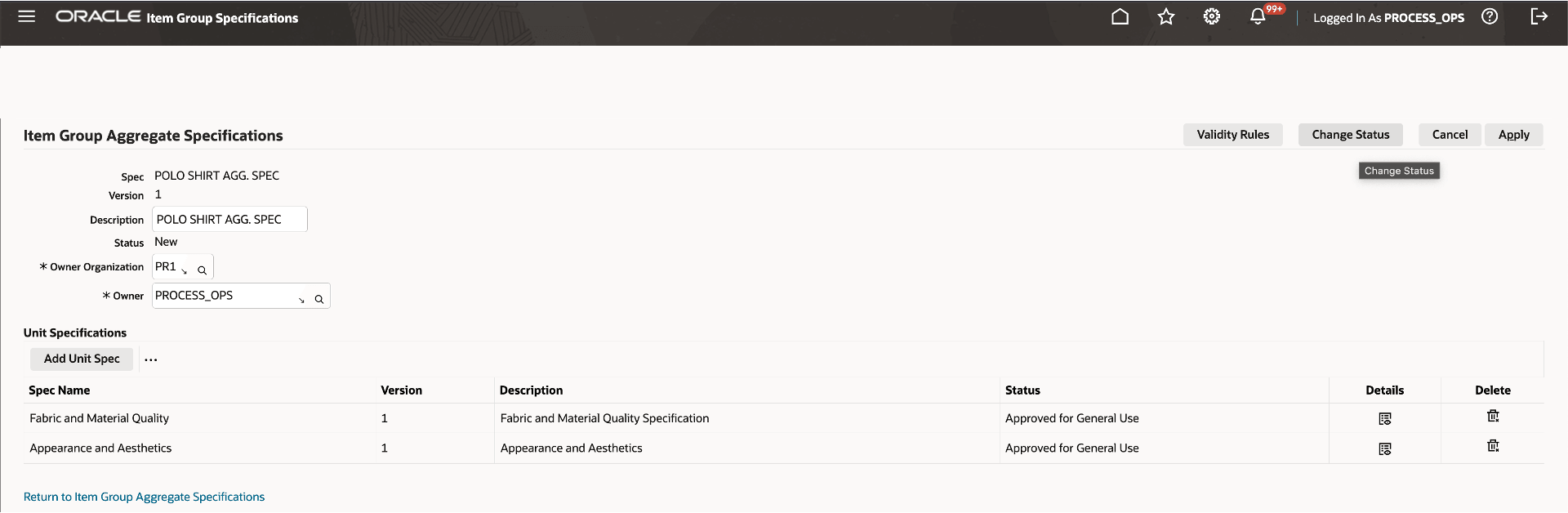 Aggregate Specification