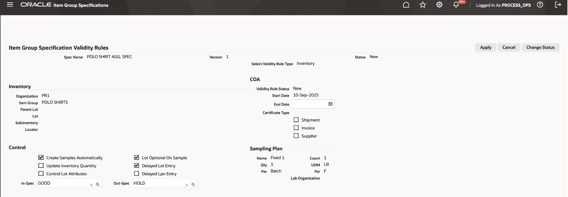 Aggregate Specification - Validity Rule