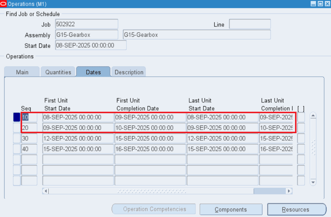 Completed operation schedule dates are not changed
