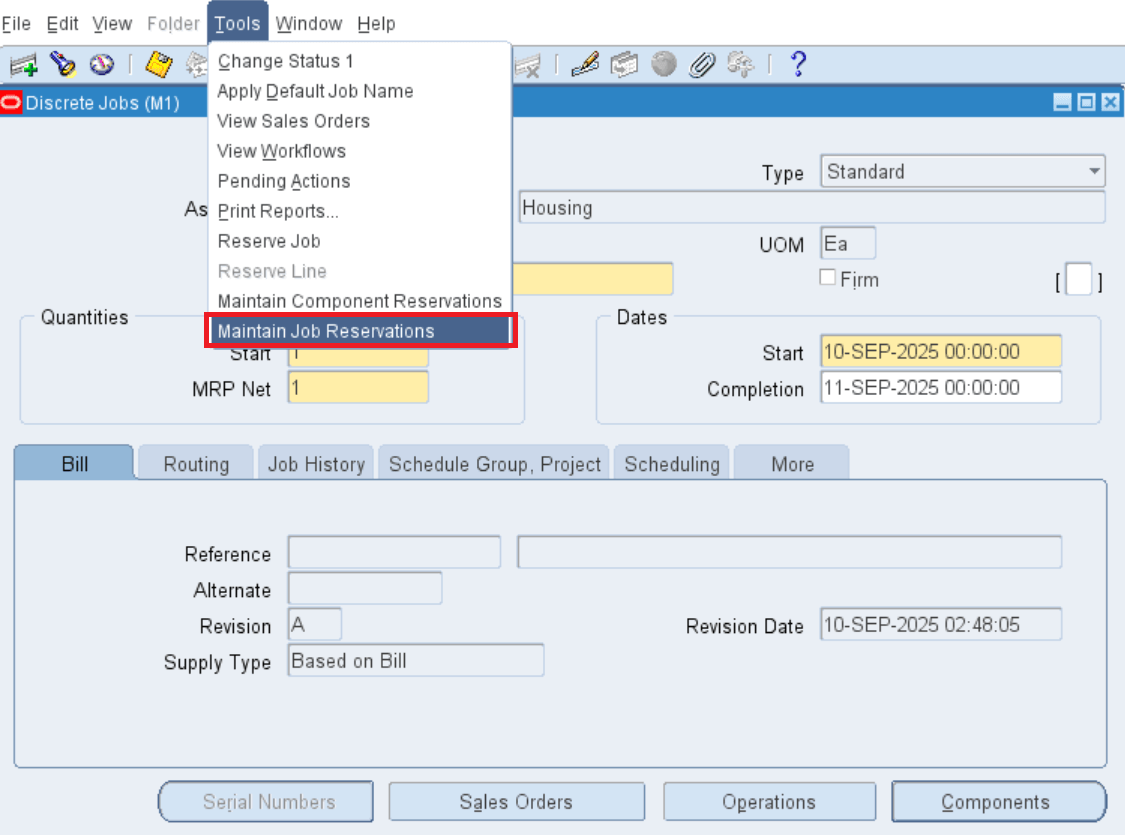 Click on the action link - Maintain Job Reservations