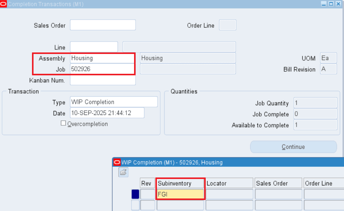 Complete the subassembly item