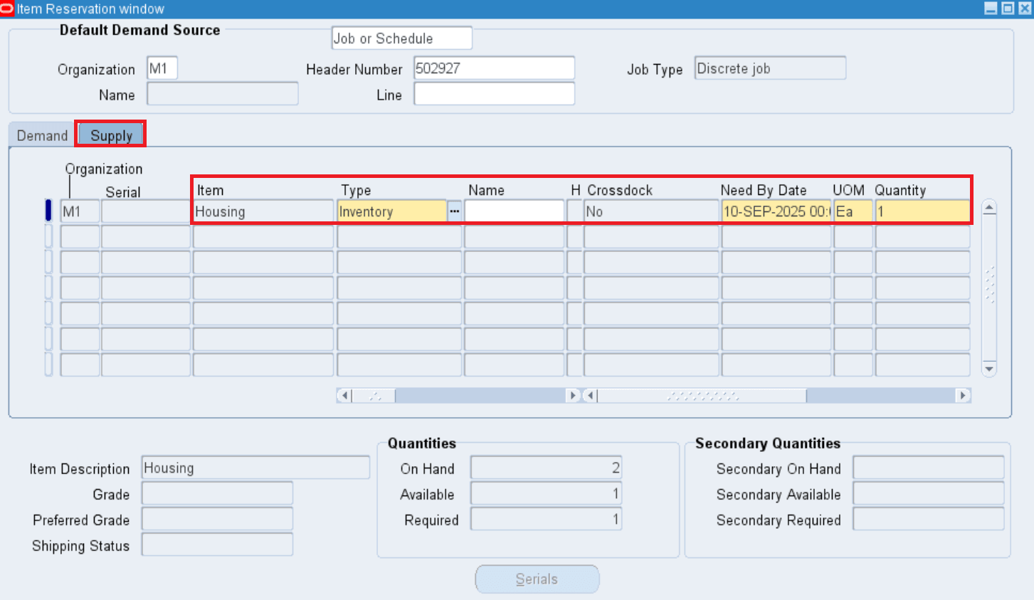 Component item reservations 