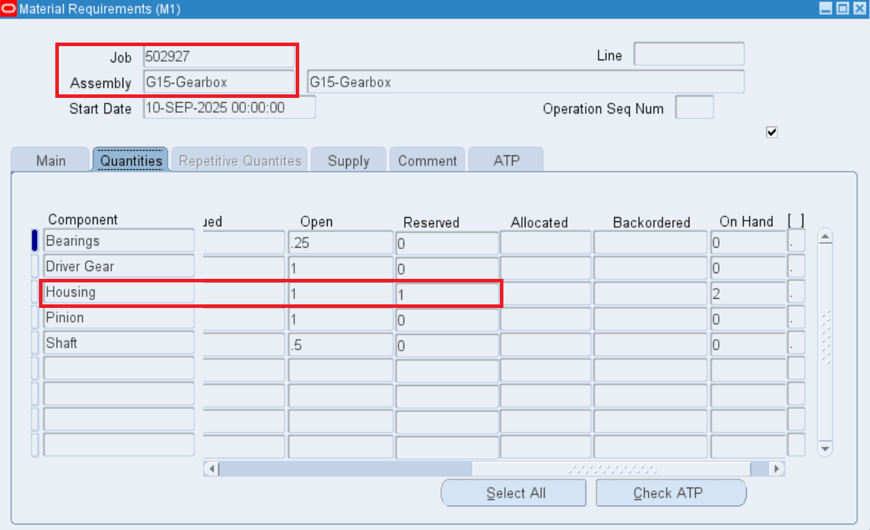 Material Requirements window