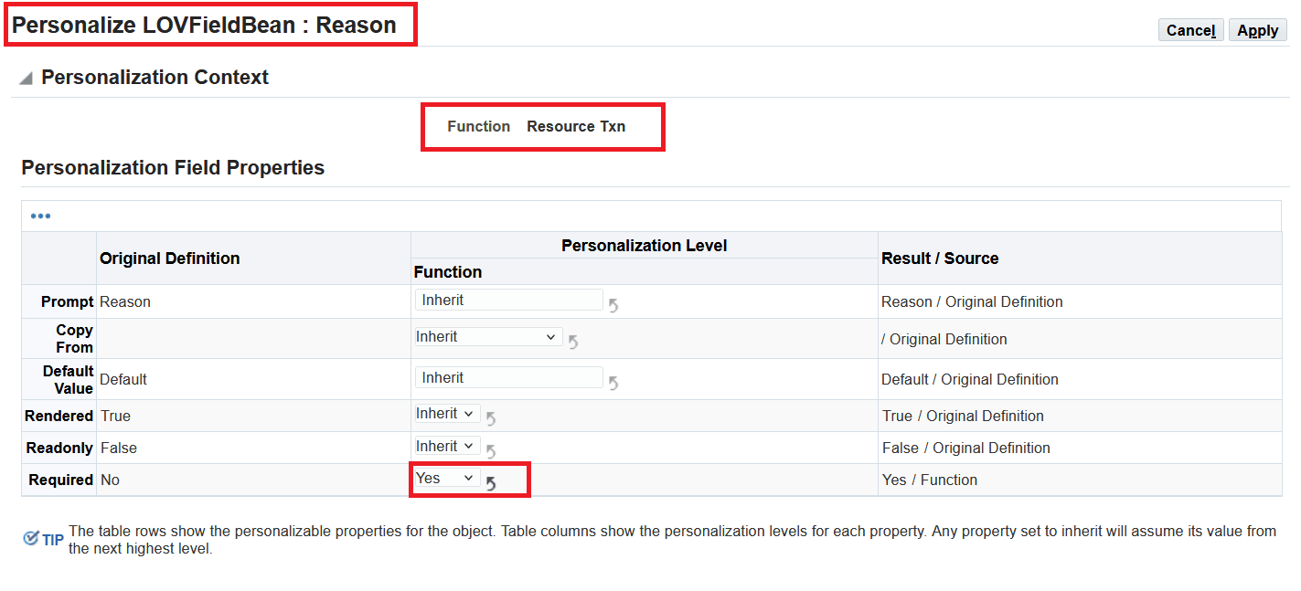 Apply the changes - Reason field is updated as required