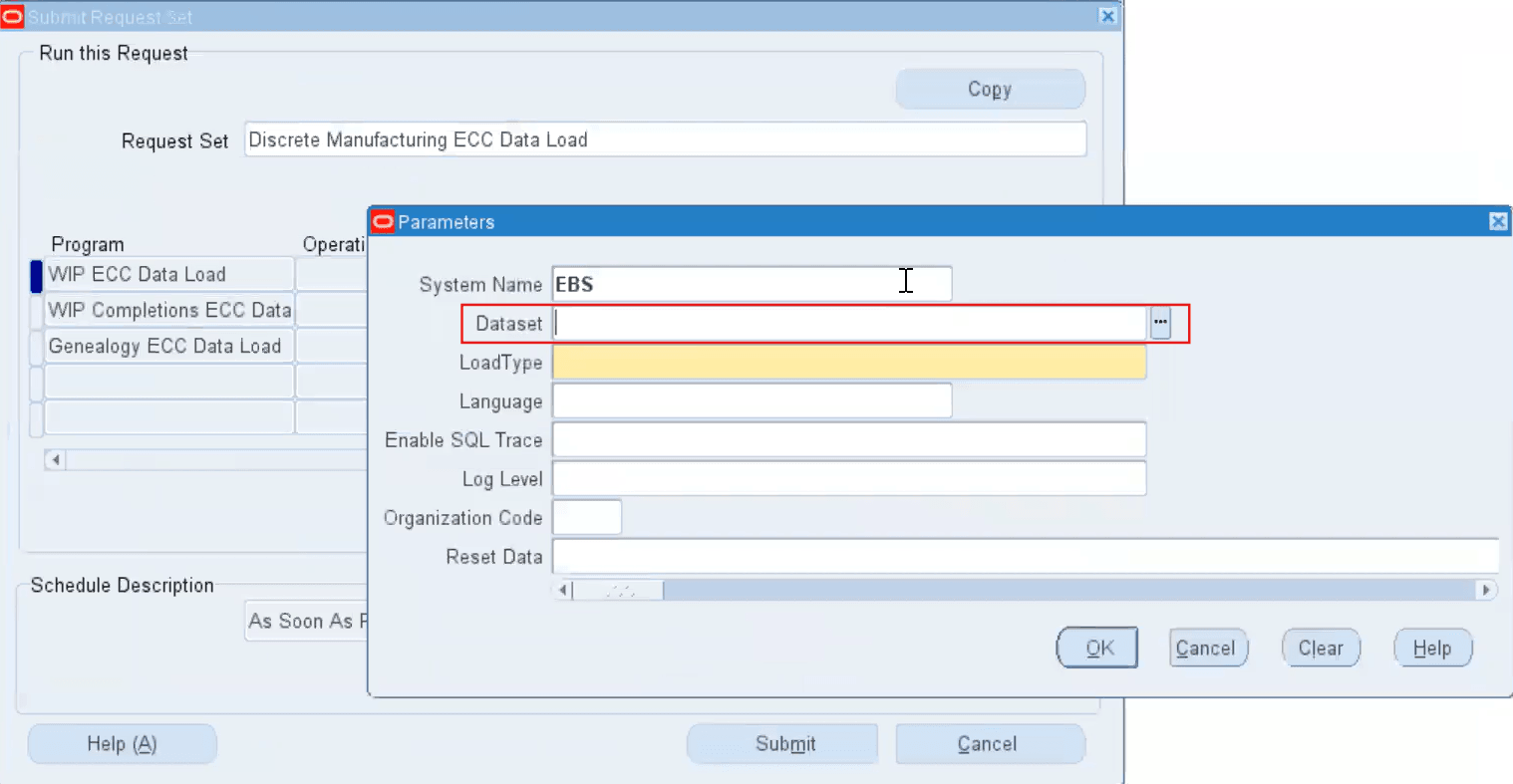 Submit Request Set Window