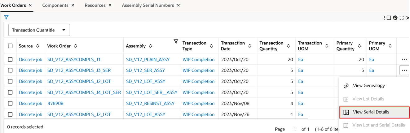 Serial Details Action Link