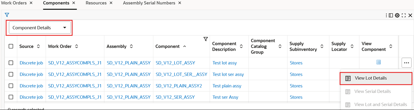 Component Transaction Details