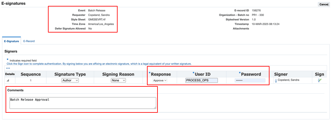 E-Sign the release record