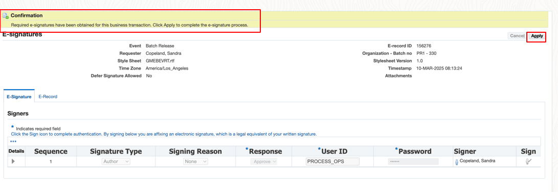 Apply the esignature