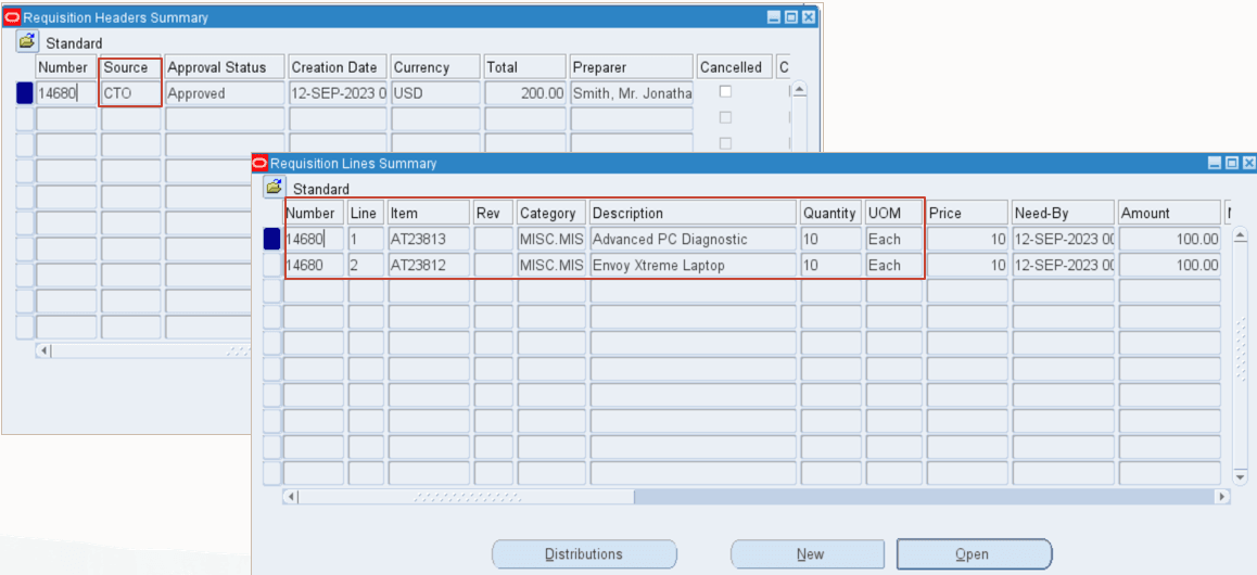 View Requisition Summary