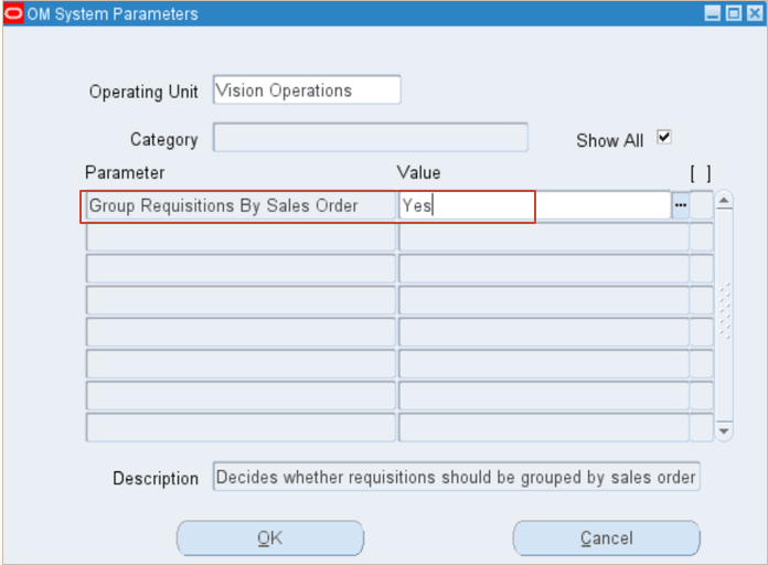 OM System Parameters window,