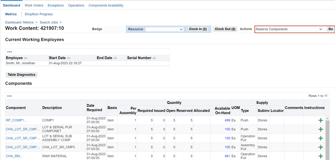 Reserve components on the MES Workstation's Work Content