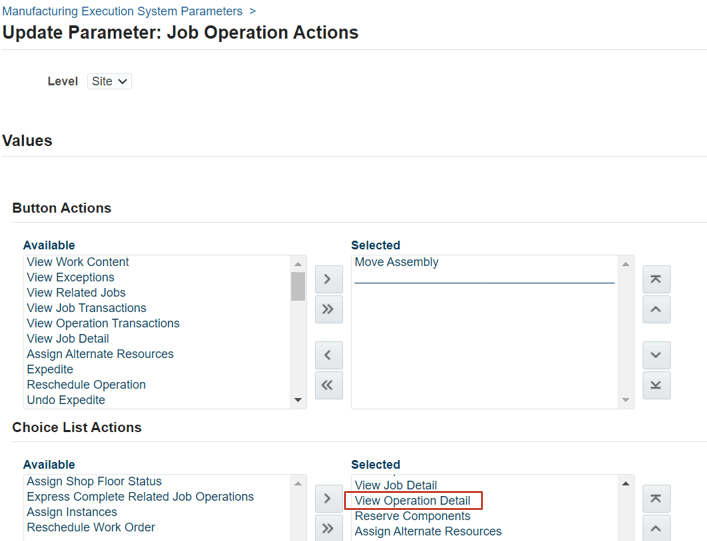 Job Operation Actions