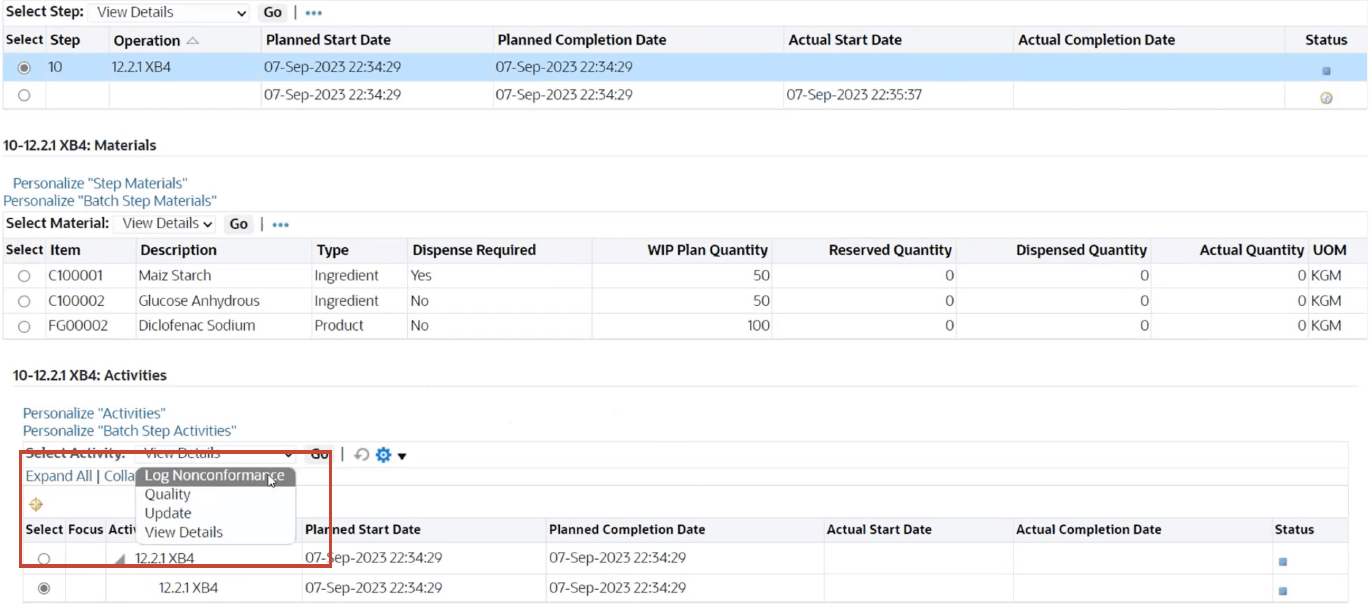 Record a nonconformance for a batch step activity in the Operator Workbench
