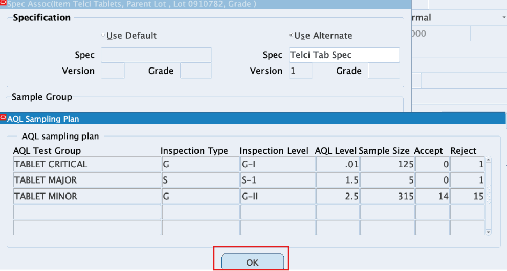 AQL Sampling Plan