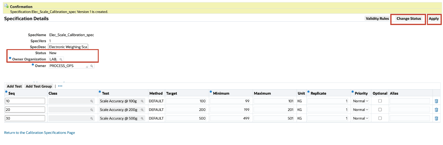 Create Calibration Status 