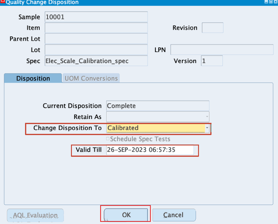 Calibration quality disposition