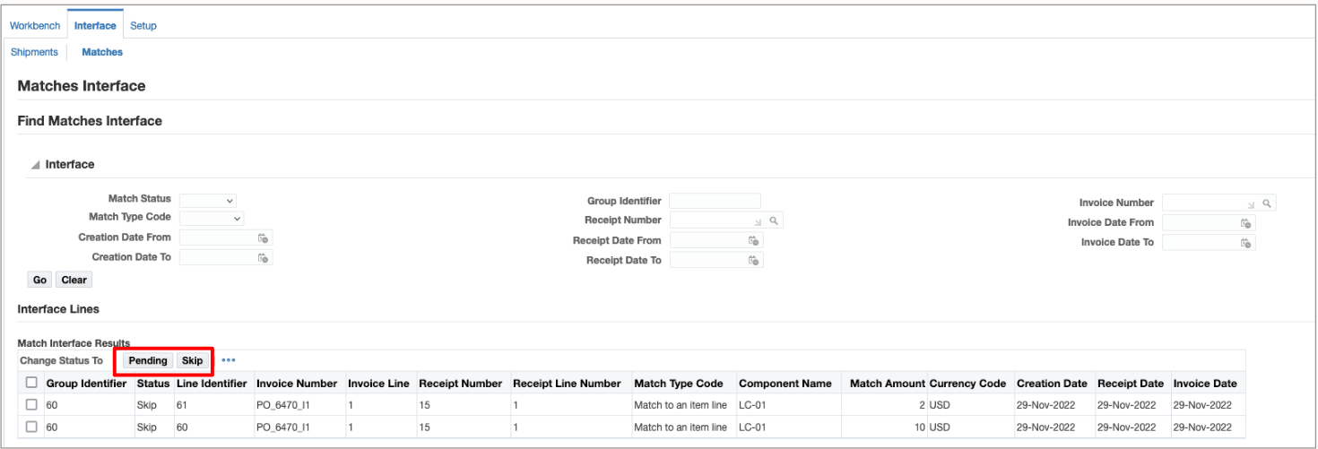 Matches Interface UI