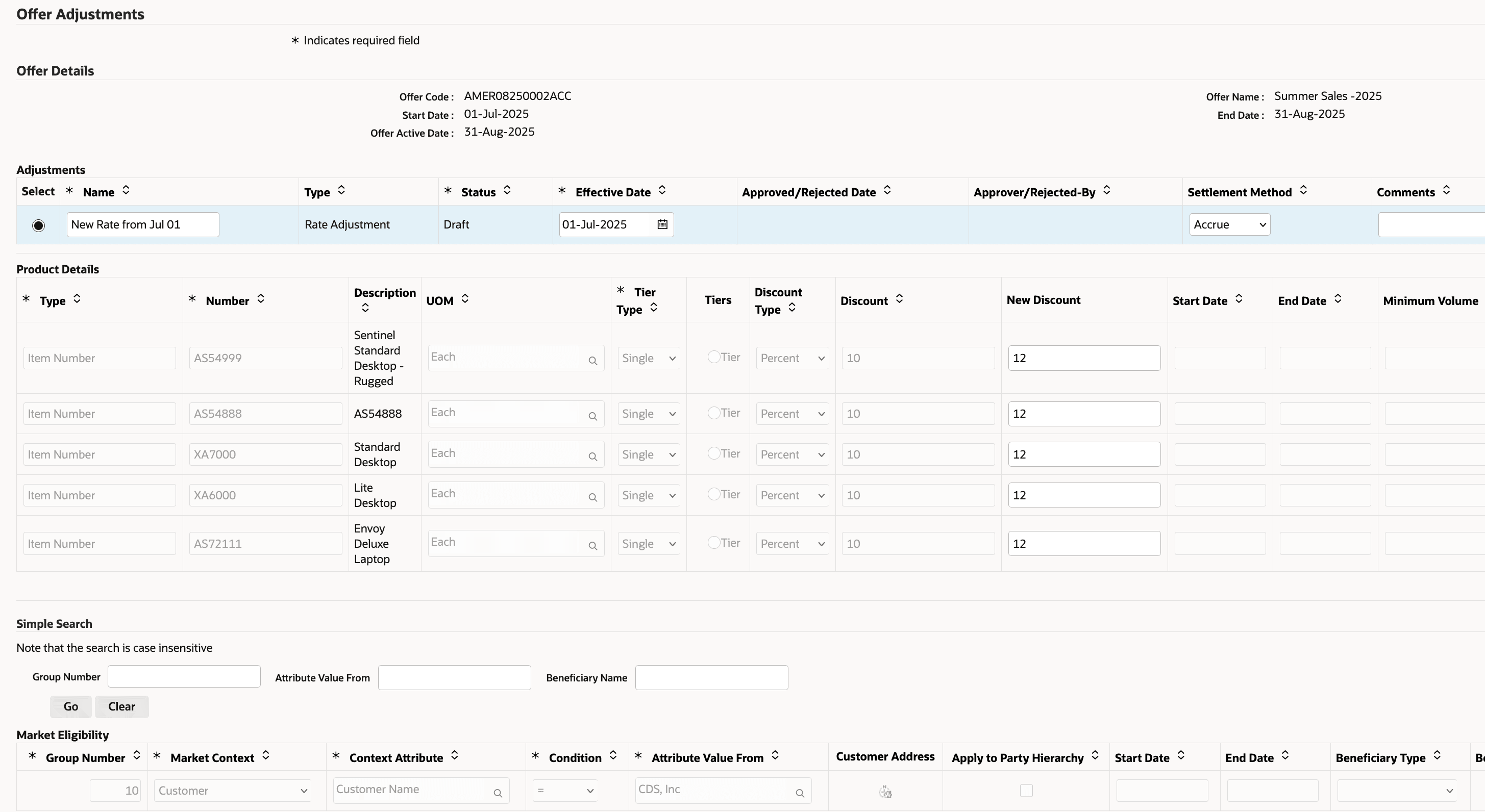 Offer Rate Adjustment